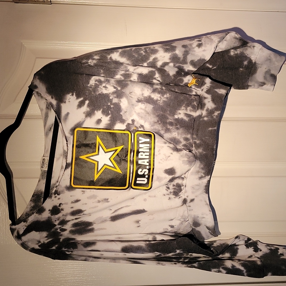 Victorias Secret Pink U.S Army Black and White Tye-Dyed Crop Top Sweater